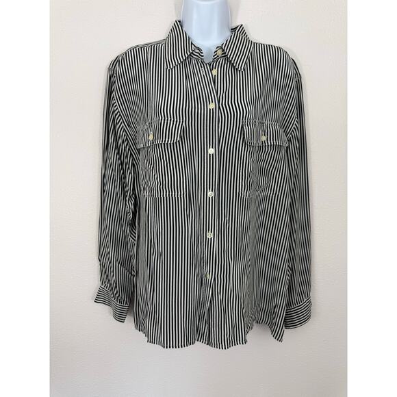 Emily Reger Vintage 100% Silk Striped Button Shirt XL - Picture 1 of 5